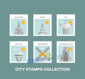 创意世界名胜邮票矢量素材